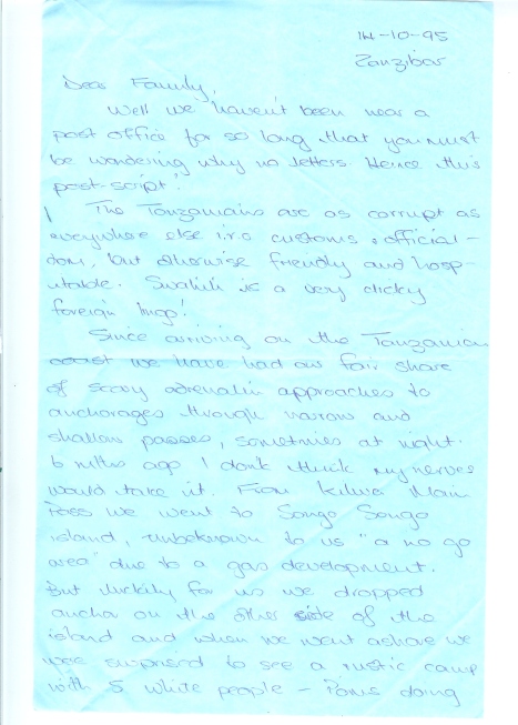 Val's letter home from Zanzibar 14th Oct '95 000