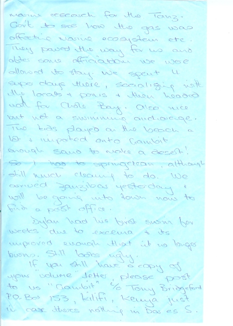 Val's letter home from Zanzibar 14th Oct '95 001